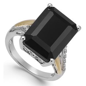 10.5 ct. tw black onyx ring w/ 14k yellow gold & sterling silver band